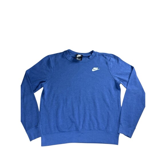 Nike Women’s Crewneck Sweatshirt Long Sleeve Blue White Swoosh Cropped - Picture 1 of 8